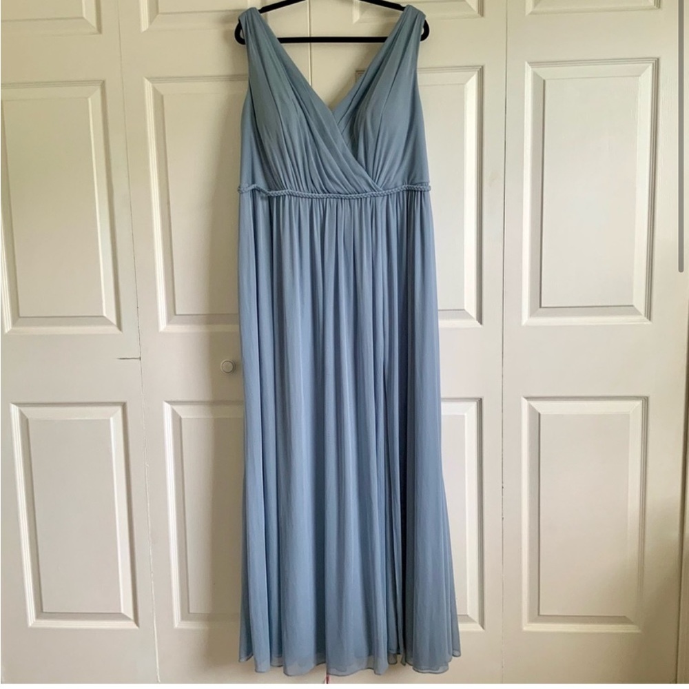 Azazie Tanicia Maxi Dress Dusty Blue NWT
